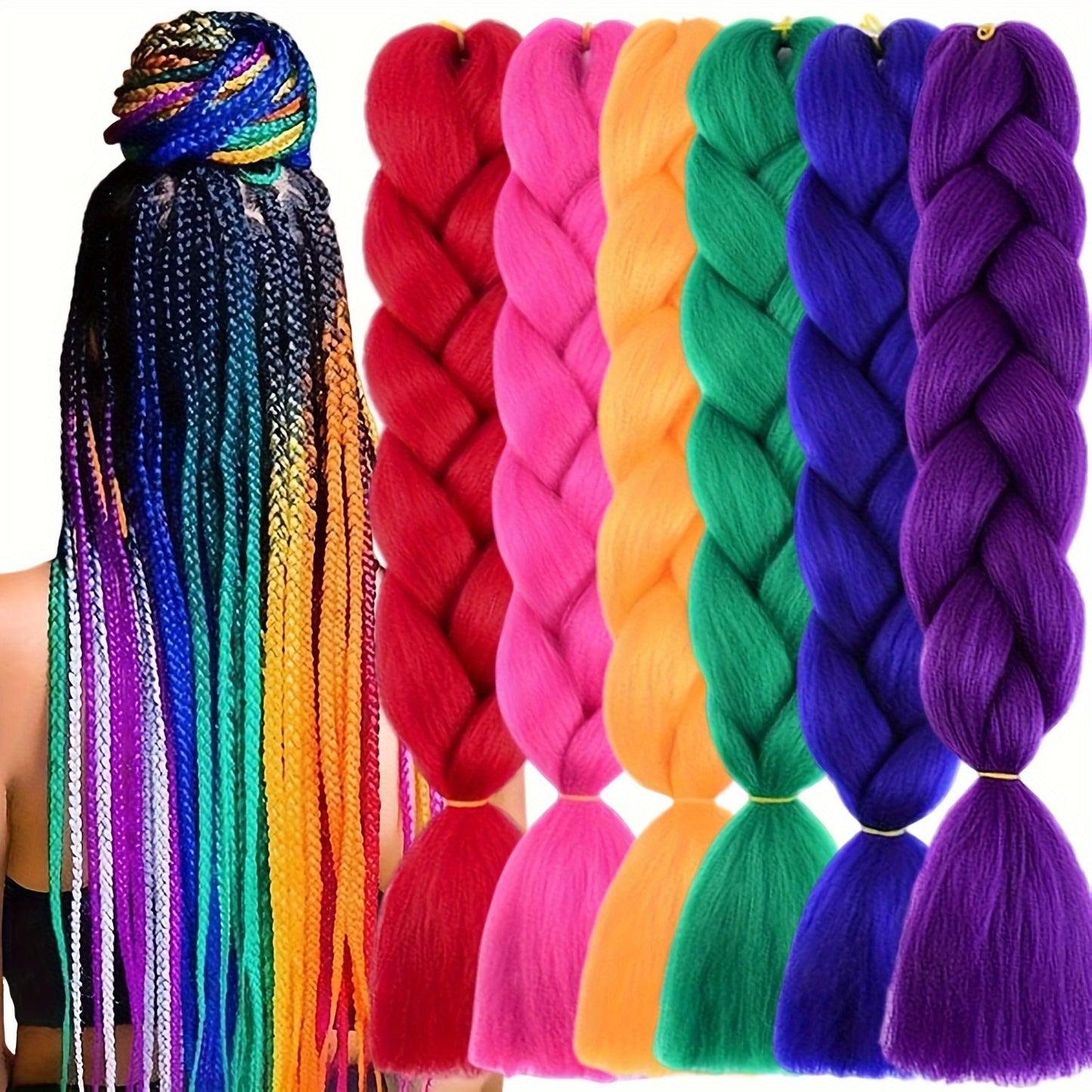 Braiding Hair Extensions for Women 6pcs 100g/Pack 24Inch High Temperature Ombre Jumbo Synthetic Braiding Hair for Twist Crochet Braids