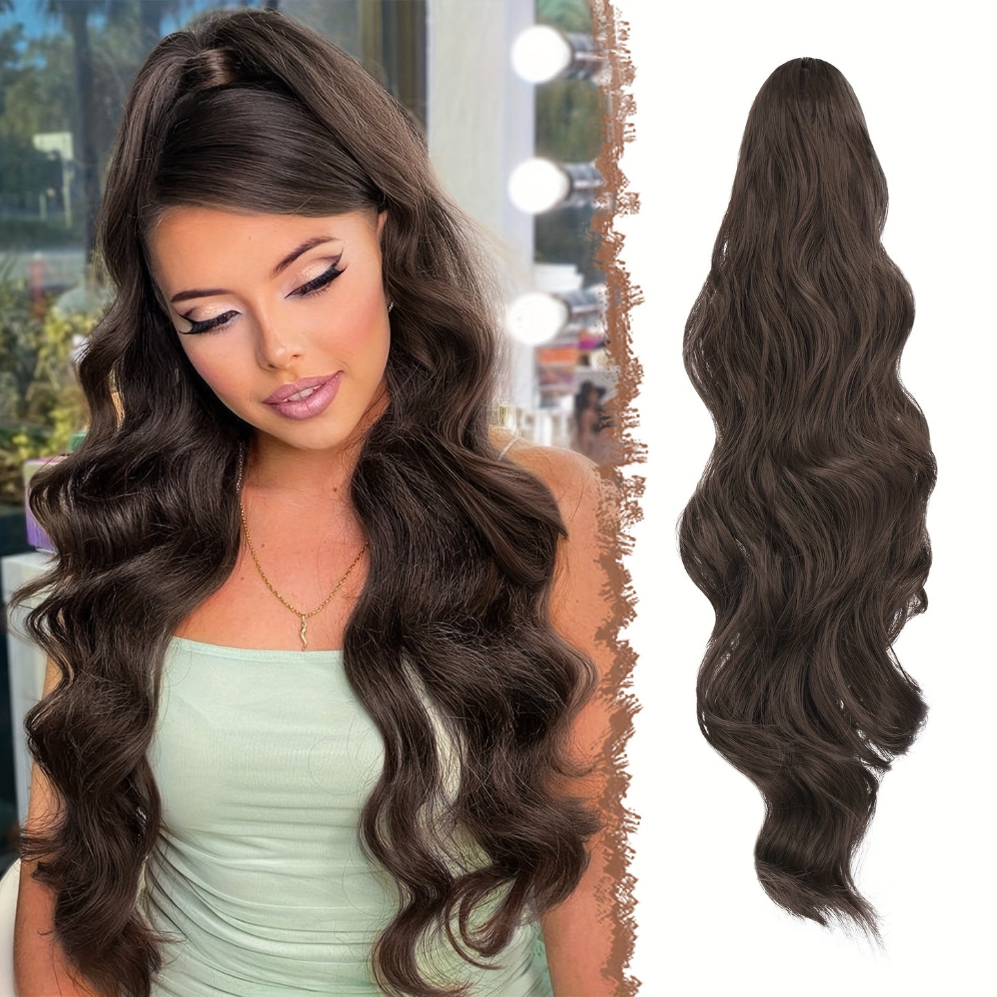 FESHFEN Long Ponytail Extension Curly Wavy Clip In Synthetic Hairpieces Drawstring Ponytail Pony Tail Hairpiece Hair Pony Extension For Women Girls