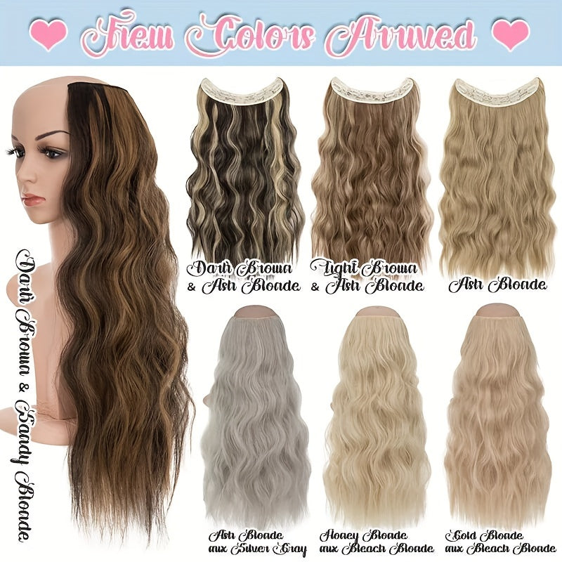 24-inch Wavy Curly Hair Extension With Invisible Headband, Adjustable Size, 4 Safety Clips, Secret Hair Extension Clips For Ladies