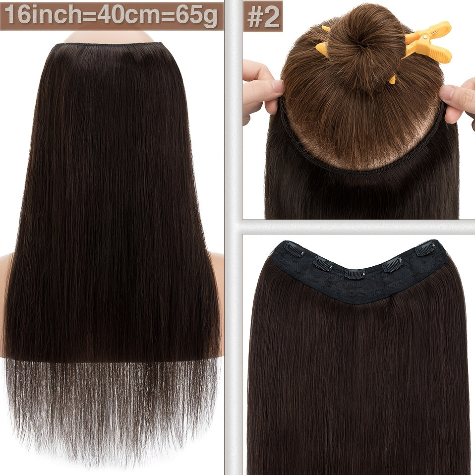 1pc 5 Clip-in Elegant Straight V-Shape Hair Extension Real Human Hair Accessories for Women and Girls 40.64-55.88cm Voluminous Look with Decorative Clips Increase Hair Volume Halloween Christmas Festival Perfect for Diverse Hairstyles Party Essentials