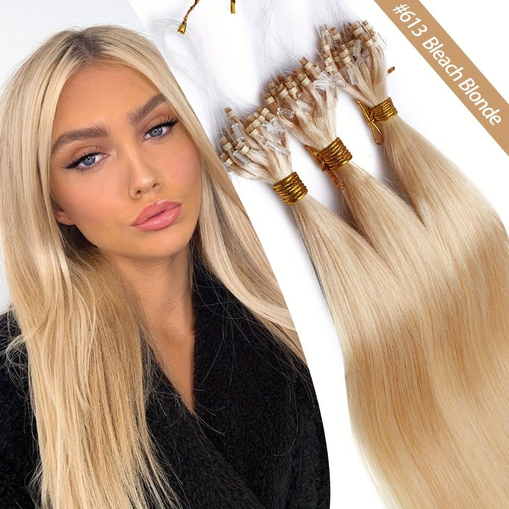 50 Strands Invisible Micro Loop Hair Extensions - 100% Human Hair, 50g Pack, Straight Hair with Nano Beads for Fuller, Longer Hair - Perfect for Women of All Ethnicities, Hair Volume Enhancement | Versatile Hair Styling | Secure Loop Design