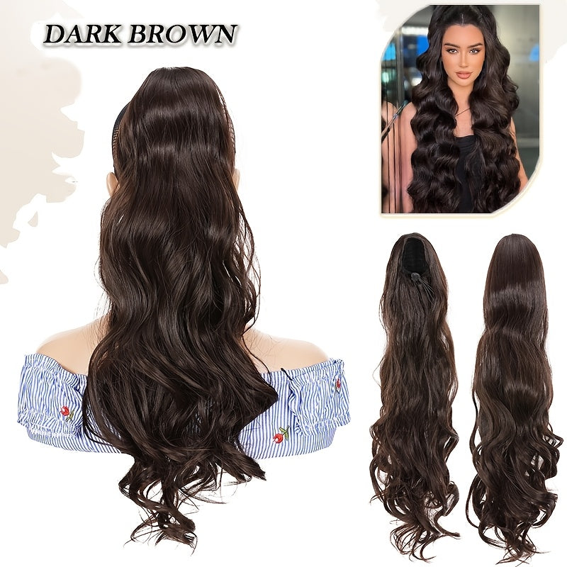 Long Curly Wavy Hair Piece Synthetic Pony Tail Extensions For Women Highlight Balayage