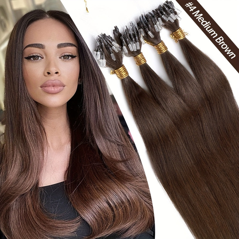 50 Strands Invisible Micro Loop Hair Extensions - 100% Human Hair, 50g Pack, Straight Hair with Nano Beads for Fuller, Longer Hair - Perfect for Women of All Ethnicities, Hair Volume Enhancement | Versatile Hair Styling | Secure Loop Design