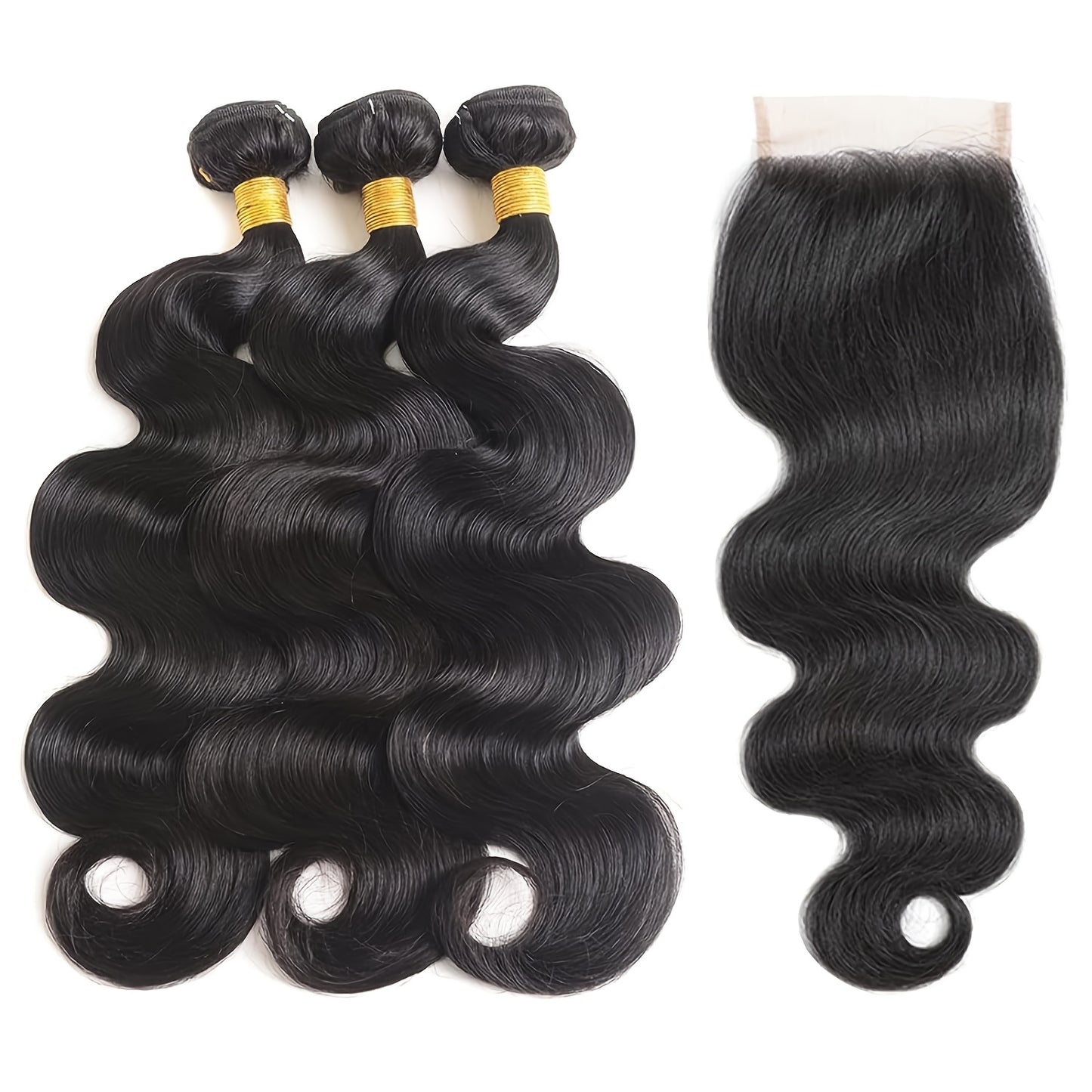 Body Wave Bundles With Closure Human Hair Human Hair Bundles With Closure 100% Brazilian Virgin Body Wave 3 Bundles Human Hair With 4x4 Lace Closure Natural Black