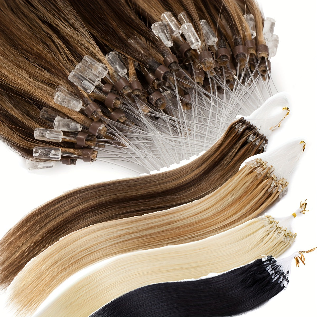 50 Strands Invisible Micro Loop Hair Extensions - 100% Human Hair, 50g Pack, Straight Hair with Nano Beads for Fuller, Longer Hair - Perfect for Women of All Ethnicities, Hair Volume Enhancement | Versatile Hair Styling | Secure Loop Design