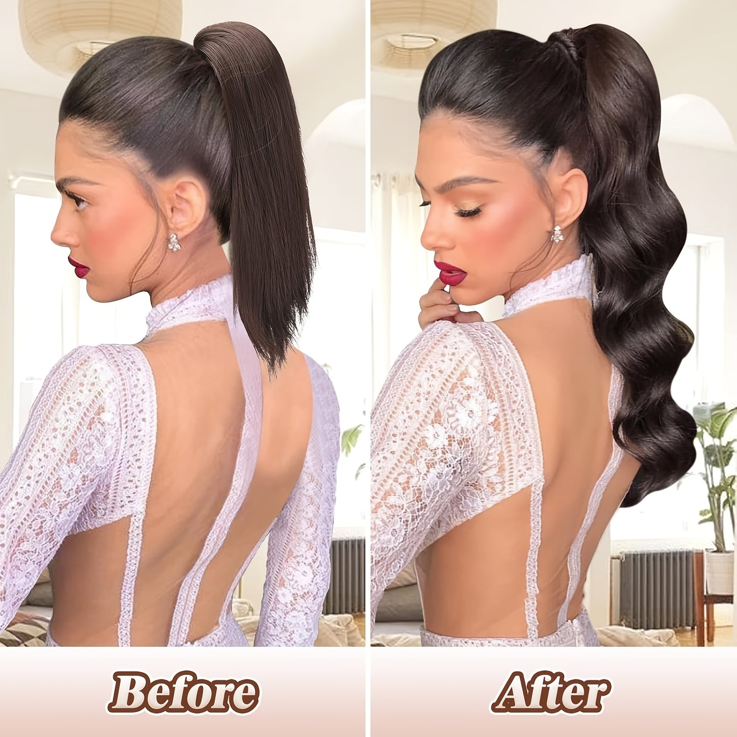 FESHFEN Long Ponytail Extension Curly Wavy Clip In Synthetic Hairpieces Drawstring Ponytail Pony Tail Hairpiece Hair Pony Extension For Women Girls