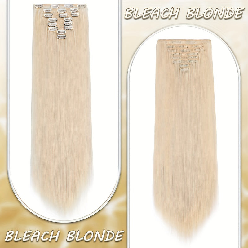 8pcs Clip In Hair Extensions Long Straight Thick Synthetic Hairpieces 22inch/55cm Silk Fiber Double Weft Natural Curly 8pieces/Set Hair Piece Highlight Mix Pure Colors For Women Daily Party Halloween Xmas