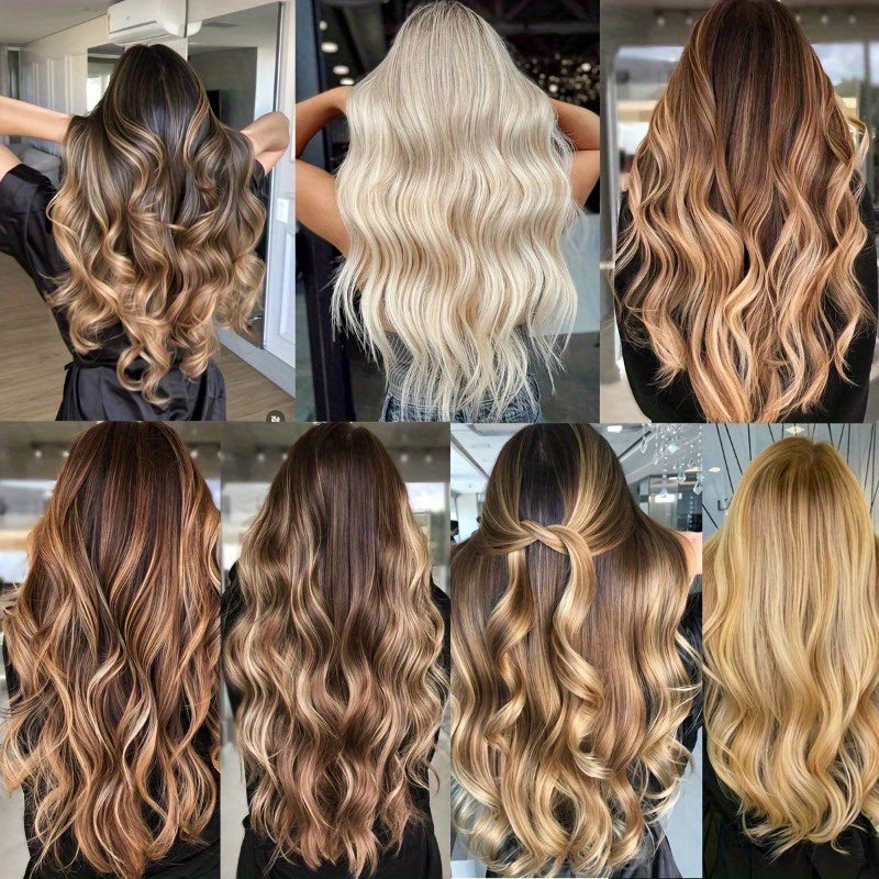 [Wavy Hair Extensions] Set of 4 Wavy And Curly Clip-In Hair Extensions with Highlights, 22 Inches Long, 180G Synthetic Hairpieces for Women, Perfect for Halloween And Christmas Hair Accessories