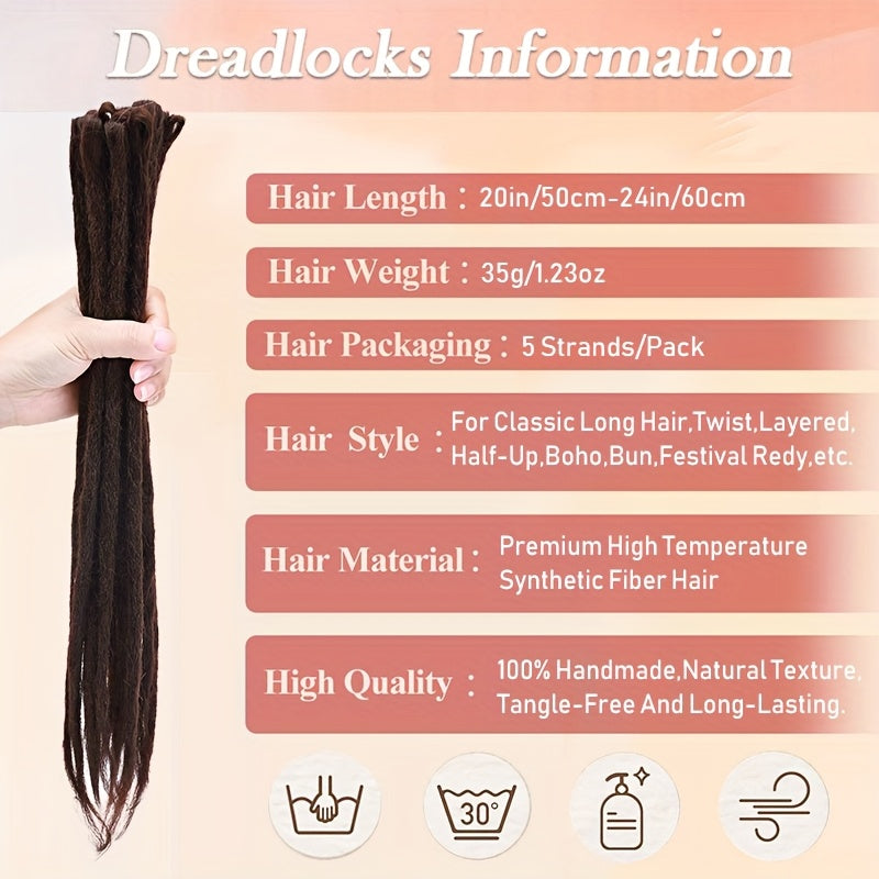 60.96 cm-3 Packs Hippie Dreadlock Extensions - Handmade Crochet Hair Braids for Women - 15 Strands Synthetic Locs with Realistic Texture And Easy to Install Design