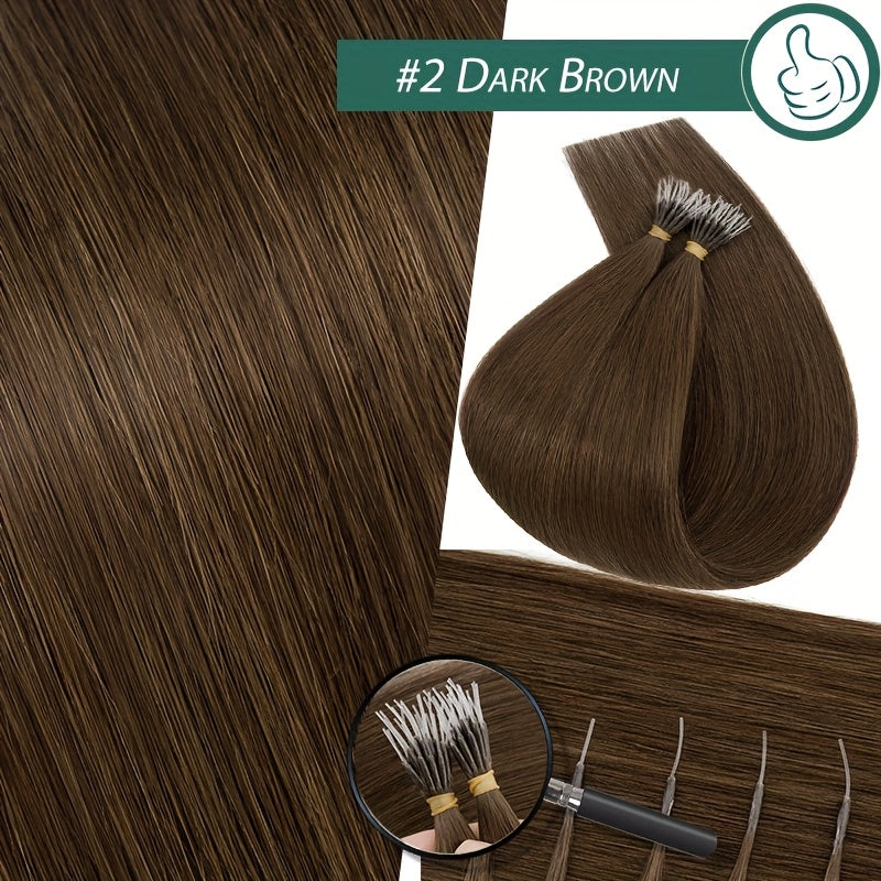 Elastic LinkDouble Drawn Human Hair Extensions I Tip Nano Ring Beads Remy Hair Extensions 50g/Pack 100% HUman Hair