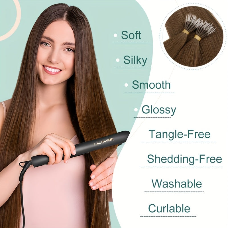 Elastic LinkDouble Drawn Human Hair Extensions I Tip Nano Ring Beads Remy Hair Extensions 50g/Pack 100% HUman Hair