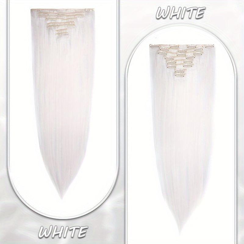 8pcs Clip In Hair Extensions Long Straight Thick Synthetic Hairpieces 22inch/55cm Silk Fiber Double Weft Natural Curly 8pieces/Set Hair Piece Highlight Mix Pure Colors For Women Daily Party Halloween Xmas