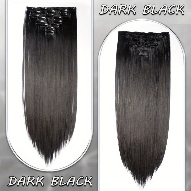 8pcs Clip In Hair Extensions Long Straight Thick Synthetic Hairpieces 22inch/55cm Silk Fiber Double Weft Natural Curly 8pieces/Set Hair Piece Highlight Mix Pure Colors For Women Daily Party Halloween Xmas