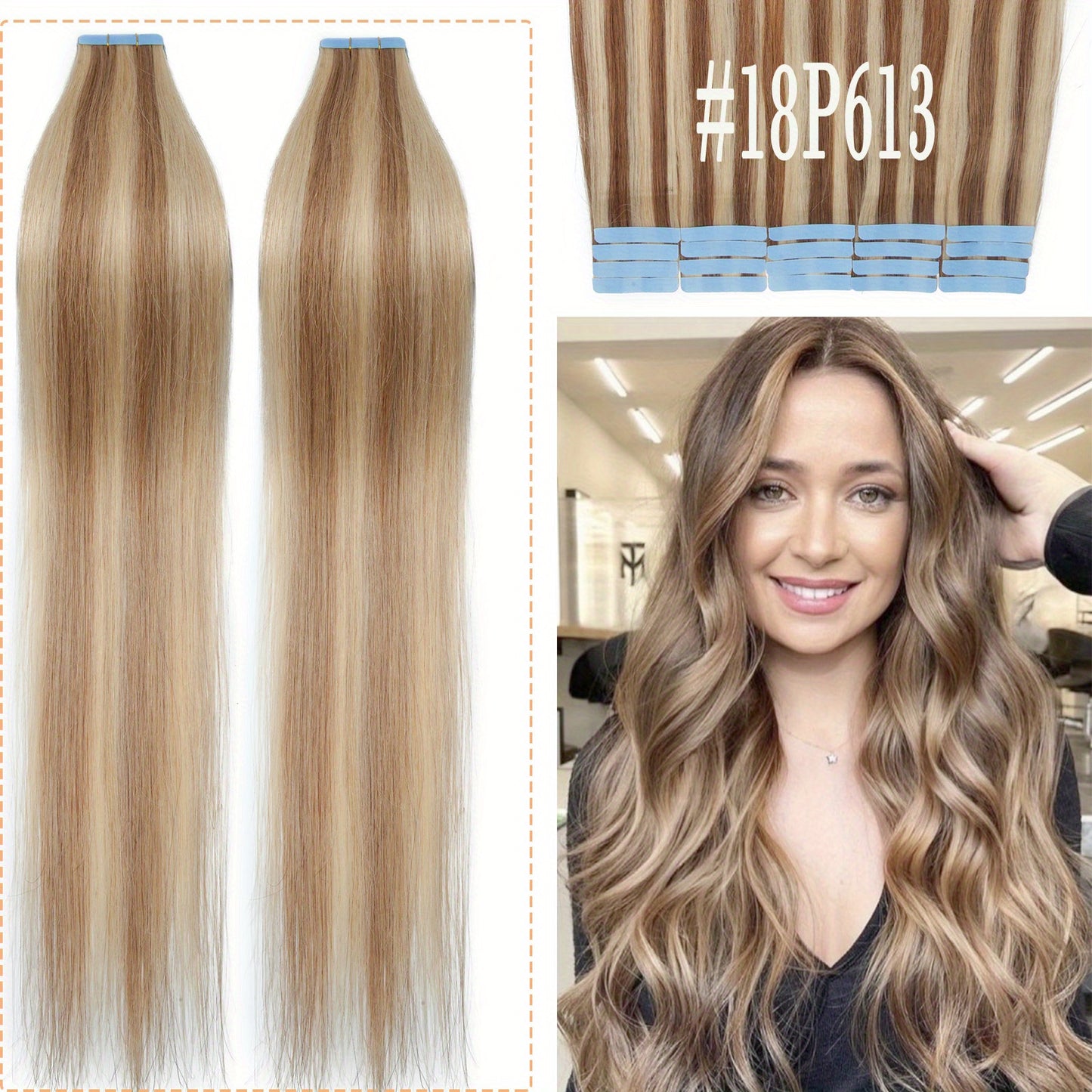 20PCS/50G Tape In 100% Human Hair Extensions Seamless Skin Weft Smooth Remy Hair Full Head 16/18/20Inch Long Straight Feel Soft & Natural Looking Mix Color