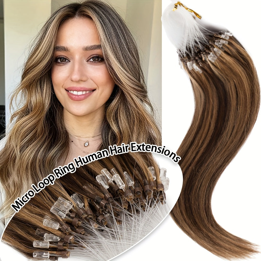 50 Strands Invisible Micro Loop Hair Extensions - 100% Human Hair, 50g Pack, Straight Hair with Nano Beads for Fuller, Longer Hair - Perfect for Women of All Ethnicities, Hair Volume Enhancement | Versatile Hair Styling | Secure Loop Design