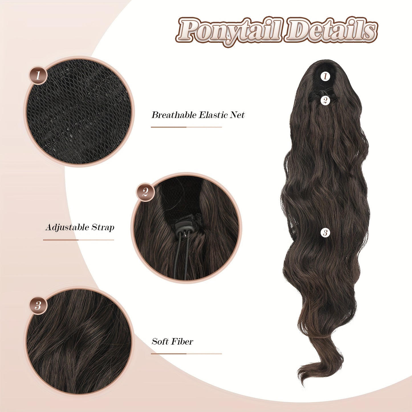 FESHFEN Long Ponytail Extension Curly Wavy Clip In Synthetic Hairpieces Drawstring Ponytail Pony Tail Hairpiece Hair Pony Extension For Women Girls