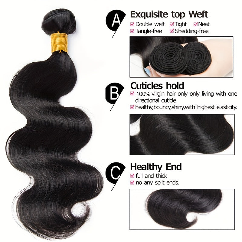 Body Wave Bundles Human Hair 12A Human Hair Bundles 100% Unprocessed Brazilian Virgin Hair Bundle Deals Quick Weave 3 Bundle Real Human Hair Natural Black Hair Extensions For Woman