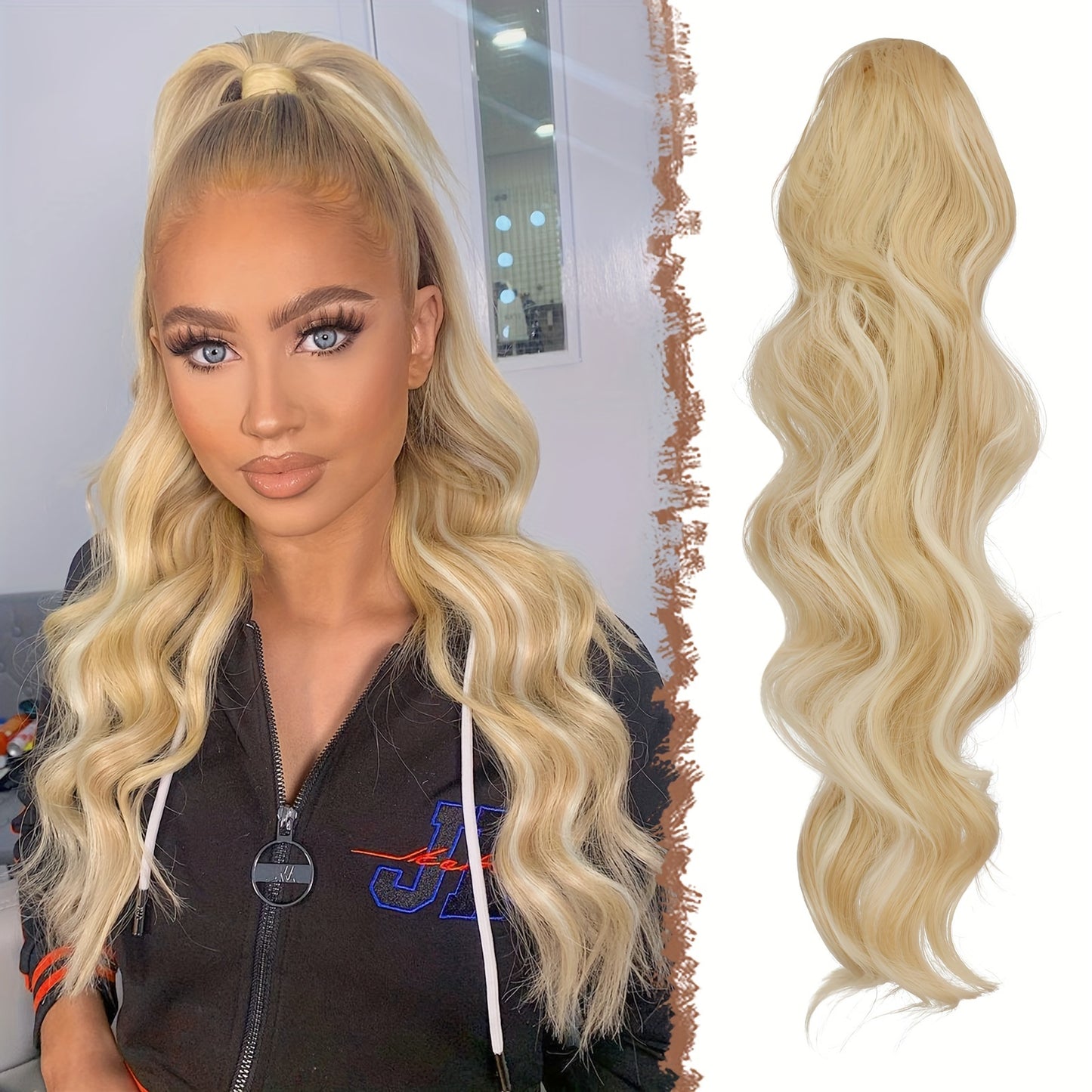 FESHFEN Long Ponytail Extension Curly Wavy Clip In Synthetic Hairpieces Drawstring Ponytail Pony Tail Hairpiece Hair Pony Extension For Women Girls