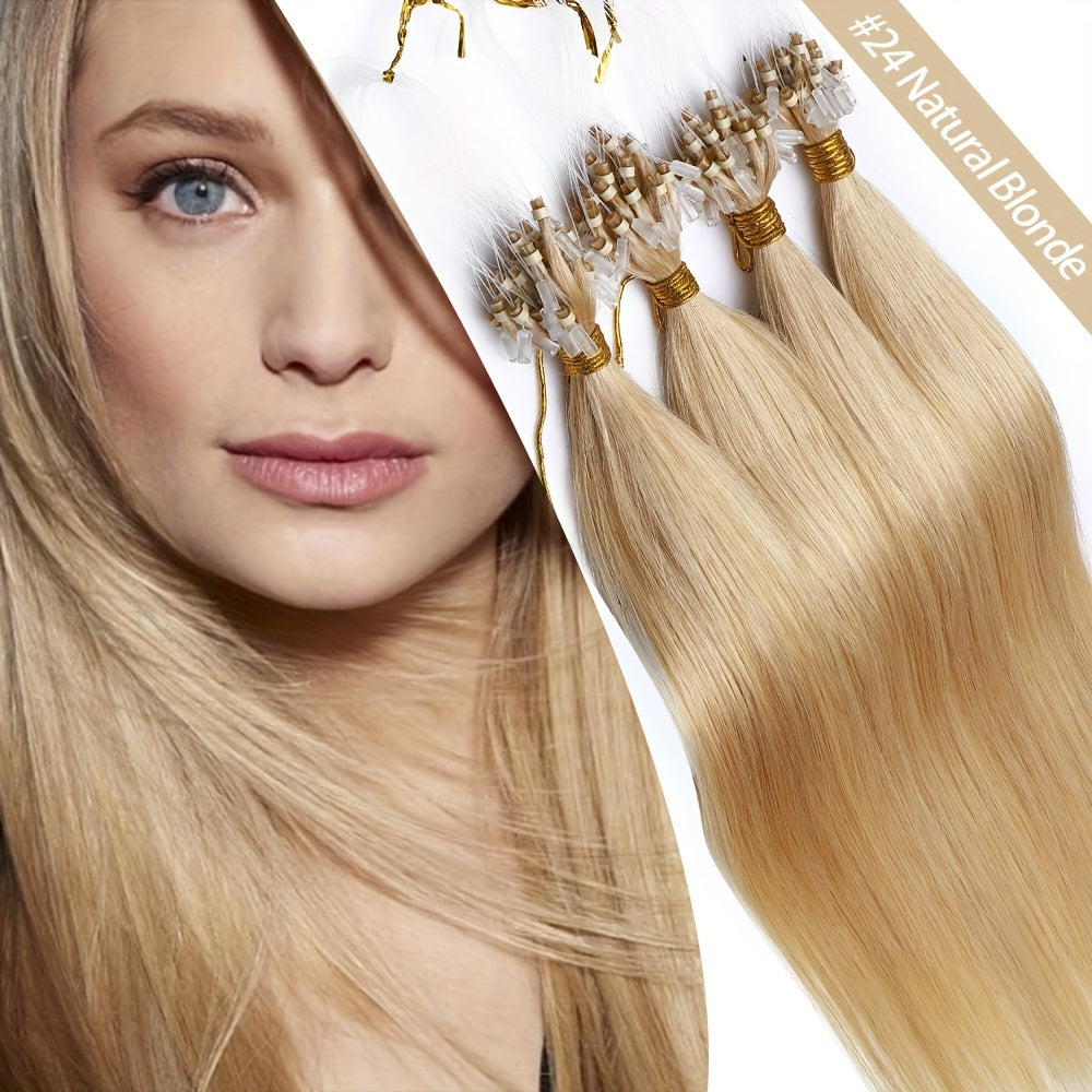 50 Strands Invisible Micro Loop Hair Extensions - 100% Human Hair, 50g Pack, Straight Hair with Nano Beads for Fuller, Longer Hair - Perfect for Women of All Ethnicities, Hair Volume Enhancement | Versatile Hair Styling | Secure Loop Design