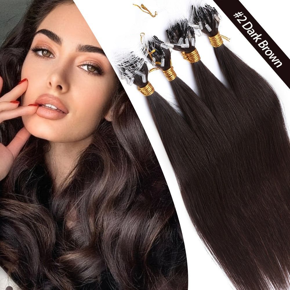 50 Strands Invisible Micro Loop Hair Extensions - 100% Human Hair, 50g Pack, Straight Hair with Nano Beads for Fuller, Longer Hair - Perfect for Women of All Ethnicities, Hair Volume Enhancement | Versatile Hair Styling | Secure Loop Design