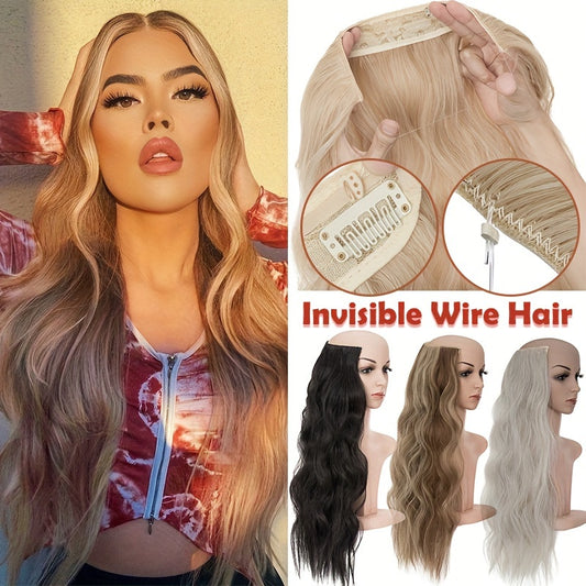 24-inch Wavy Curly Hair Extension With Invisible Headband, Adjustable Size, 4 Safety Clips, Secret Hair Extension Clips For Ladies